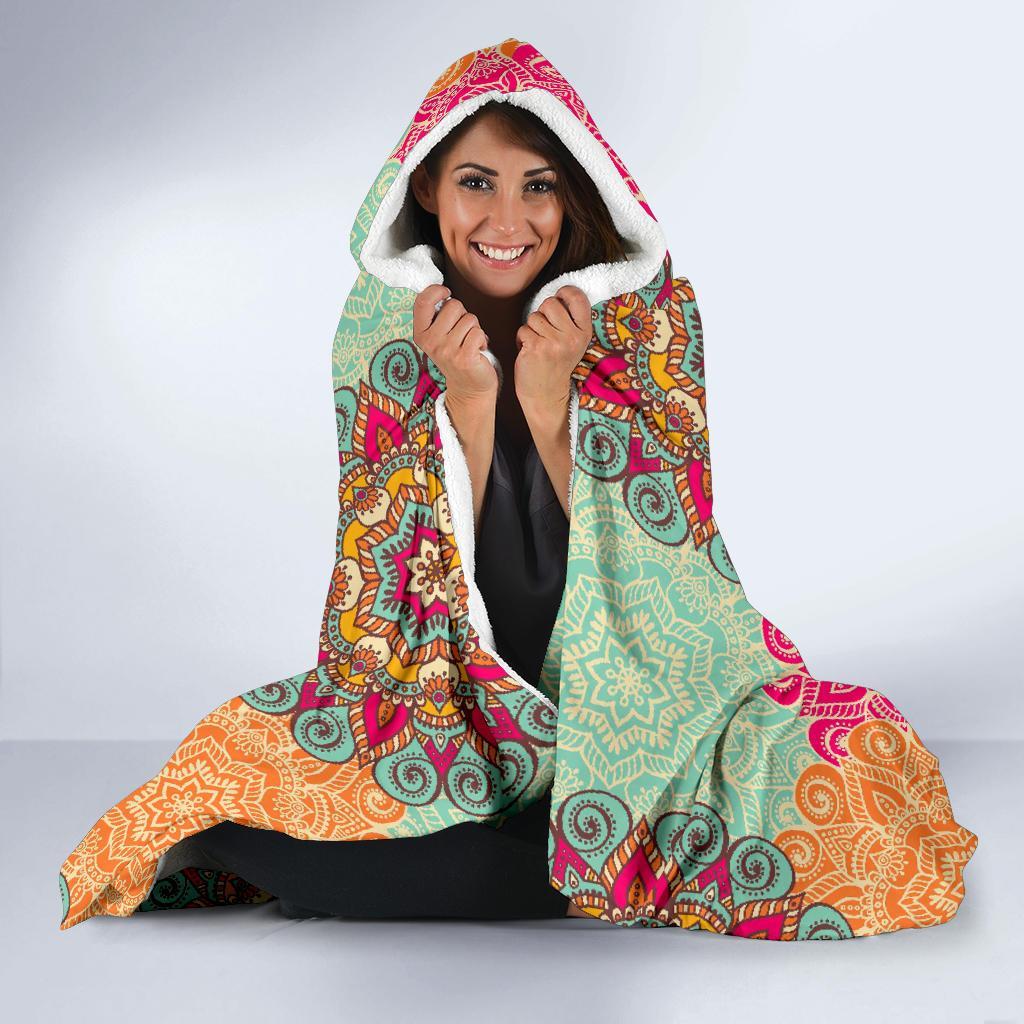Mandala Bohemian Boho Pattern Print Hooded Blanket-grizzshop