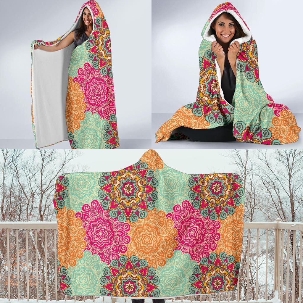 Mandala Bohemian Boho Pattern Print Hooded Blanket-grizzshop