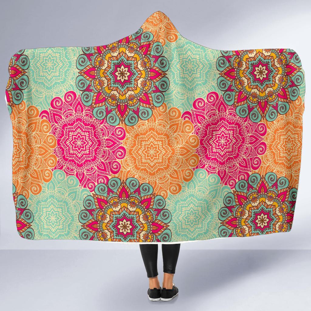 Mandala Bohemian Boho Pattern Print Hooded Blanket-grizzshop