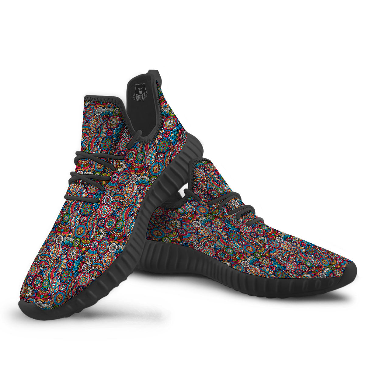 Mandala Bohemian Colorful Print Pattern Black Walking Shoes-grizzshop