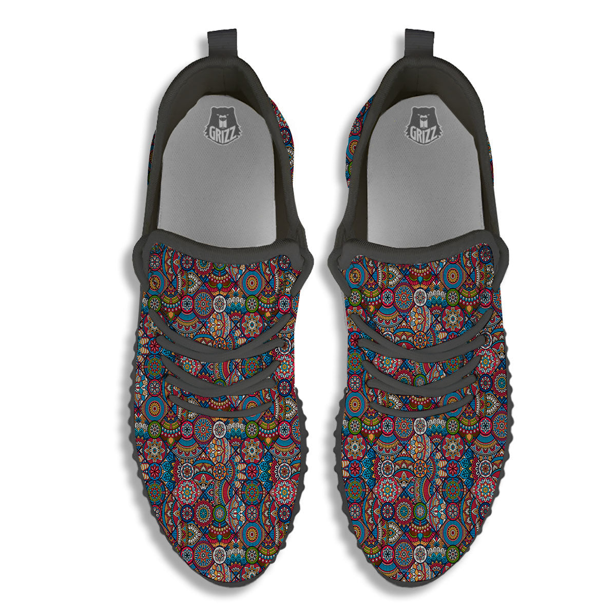 Mandala Bohemian Colorful Print Pattern Black Walking Shoes-grizzshop