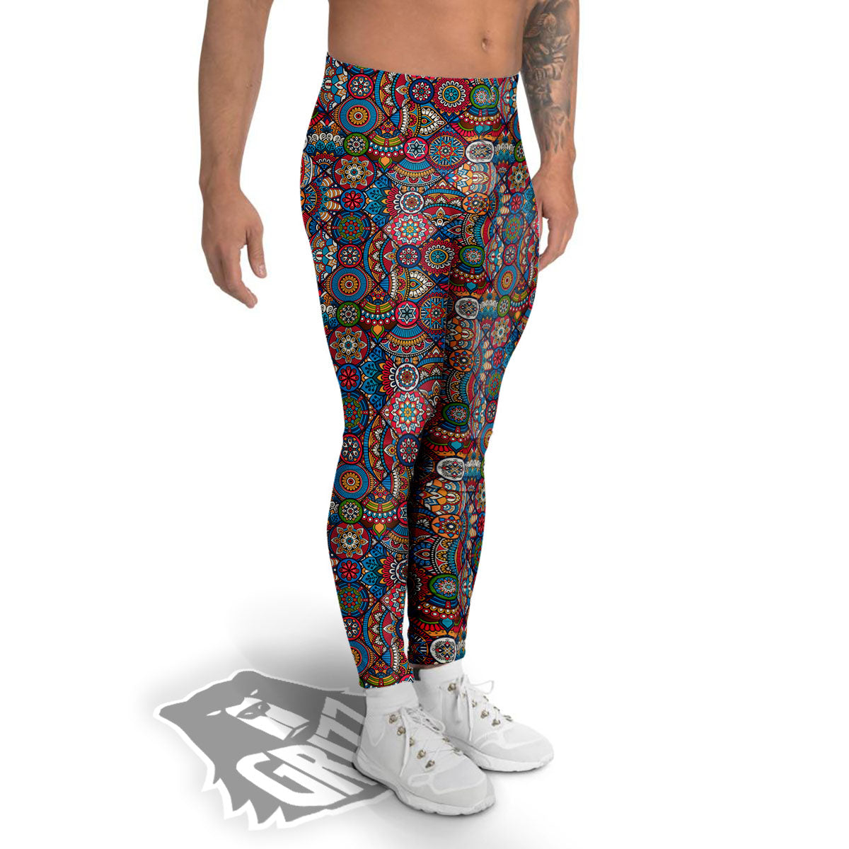 Mandala Bohemian Colorful Print Pattern Men's Leggings-grizzshop