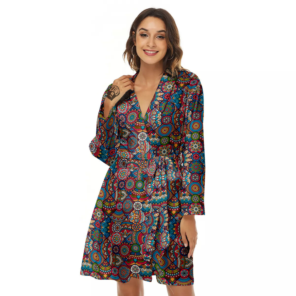 Mandala Bohemian Colorful Print Pattern Women's Robe-grizzshop