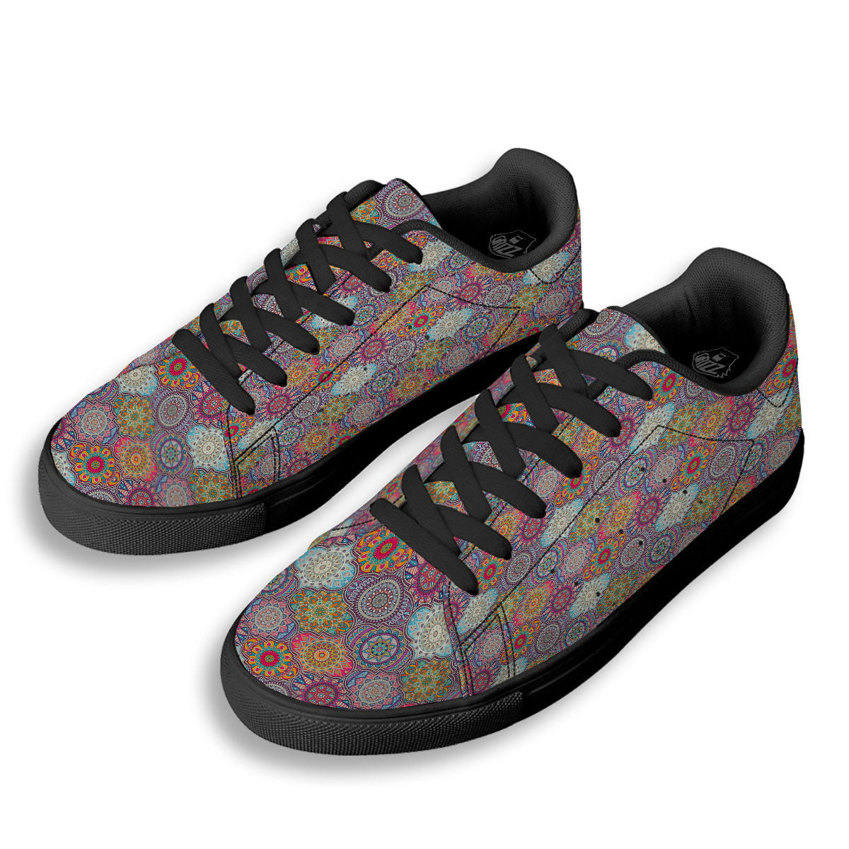 Mandala Bohemian Indian Print Pattern Black Low Top Sneakers-grizzshop