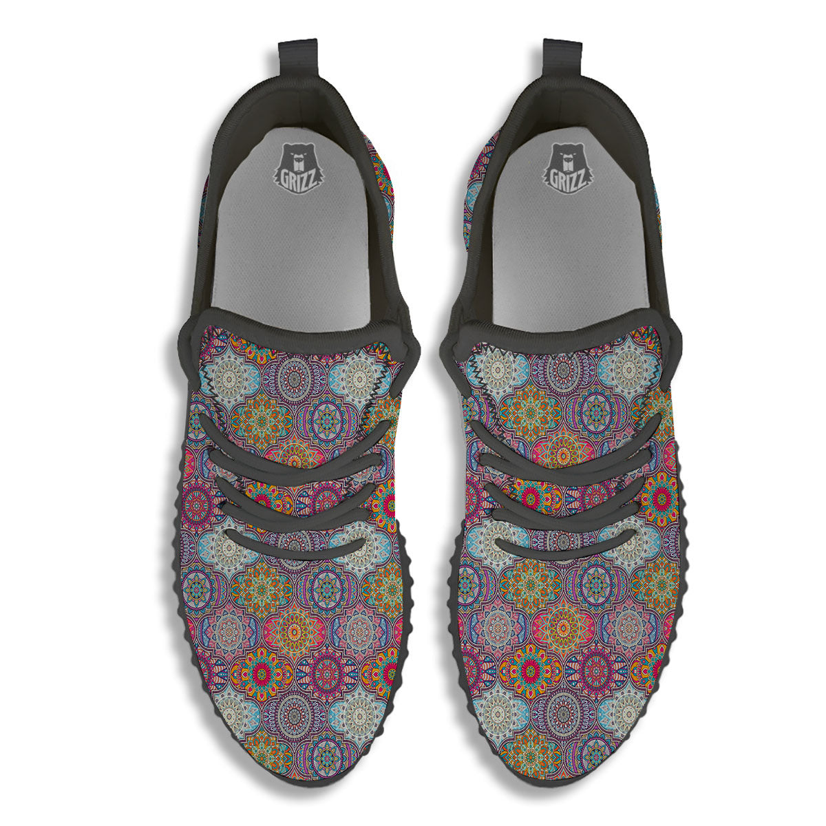 Mandala Bohemian Indian Print Pattern Black Walking Shoes-grizzshop