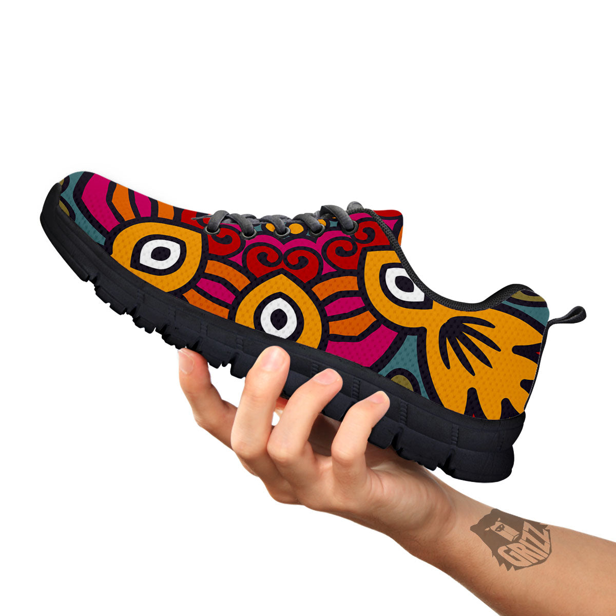 Mandala Bohemian Native Print Pattern Black Sneaker-grizzshop