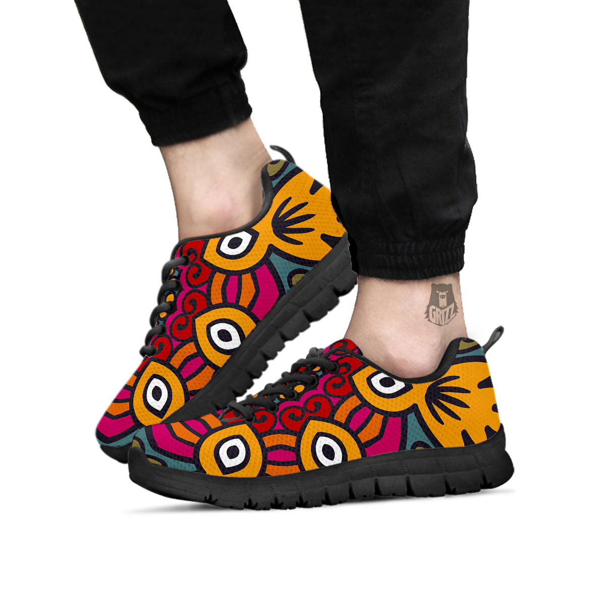 Mandala Bohemian Native Print Pattern Black Sneaker-grizzshop