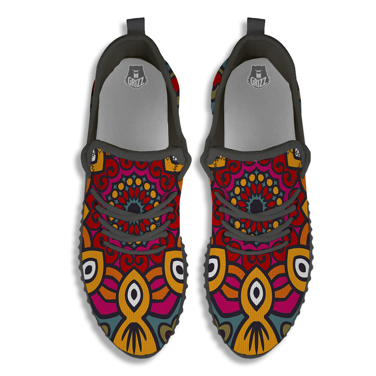 Mandala Bohemian Native Print Pattern Black Walking Shoes-grizzshop