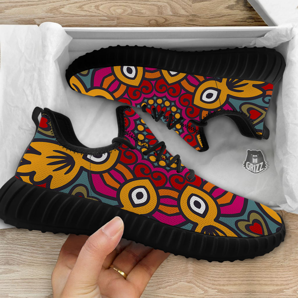 Mandala Bohemian Native Print Pattern Black Walking Shoes-grizzshop