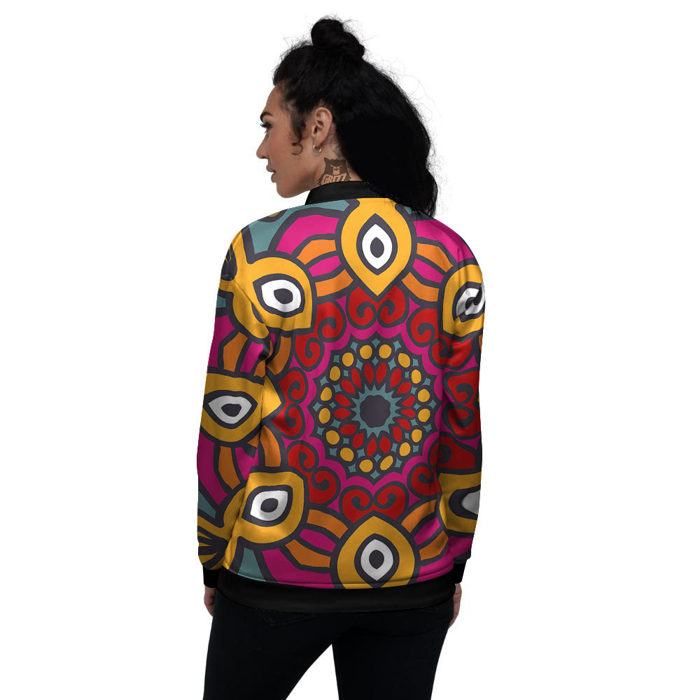 Mandala Bohemian Native Print Pattern Women's Bomber Jacket-grizzshop