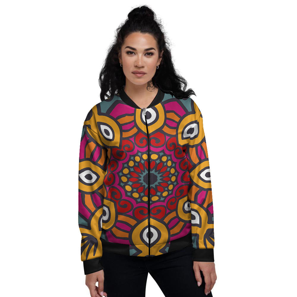 Mandala Bohemian Native Print Pattern Women's Bomber Jacket-grizzshop