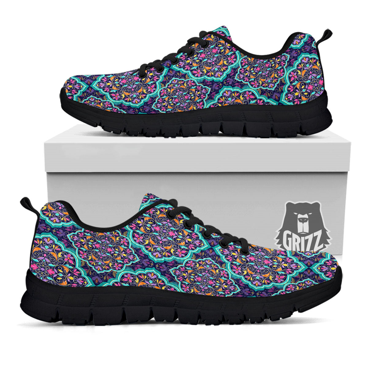 Mandala Bohemian Purple Print Pattern Black Sneaker-grizzshop