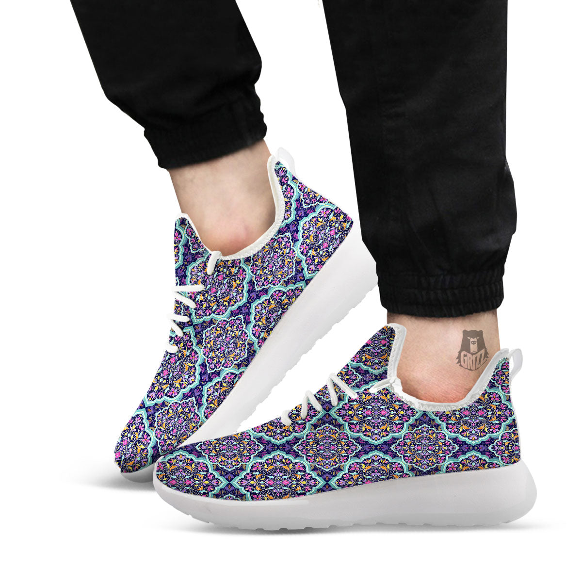 Mandala Bohemian Purple Print Pattern White Athletic Shoes-grizzshop