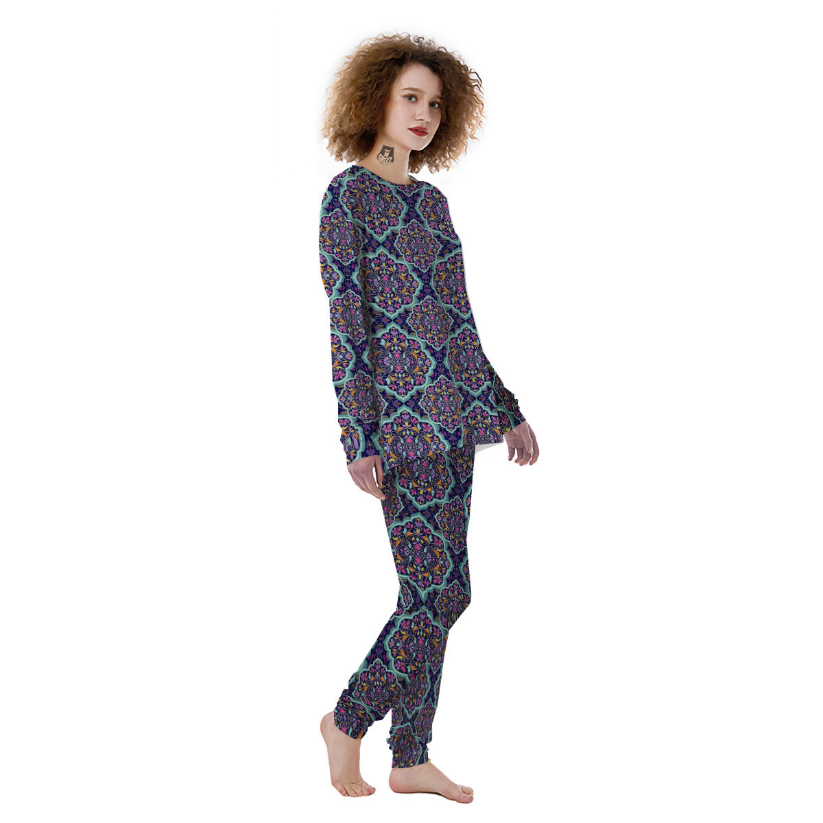 Mandala Bohemian Purple Print Pattern Women's Pajamas-grizzshop