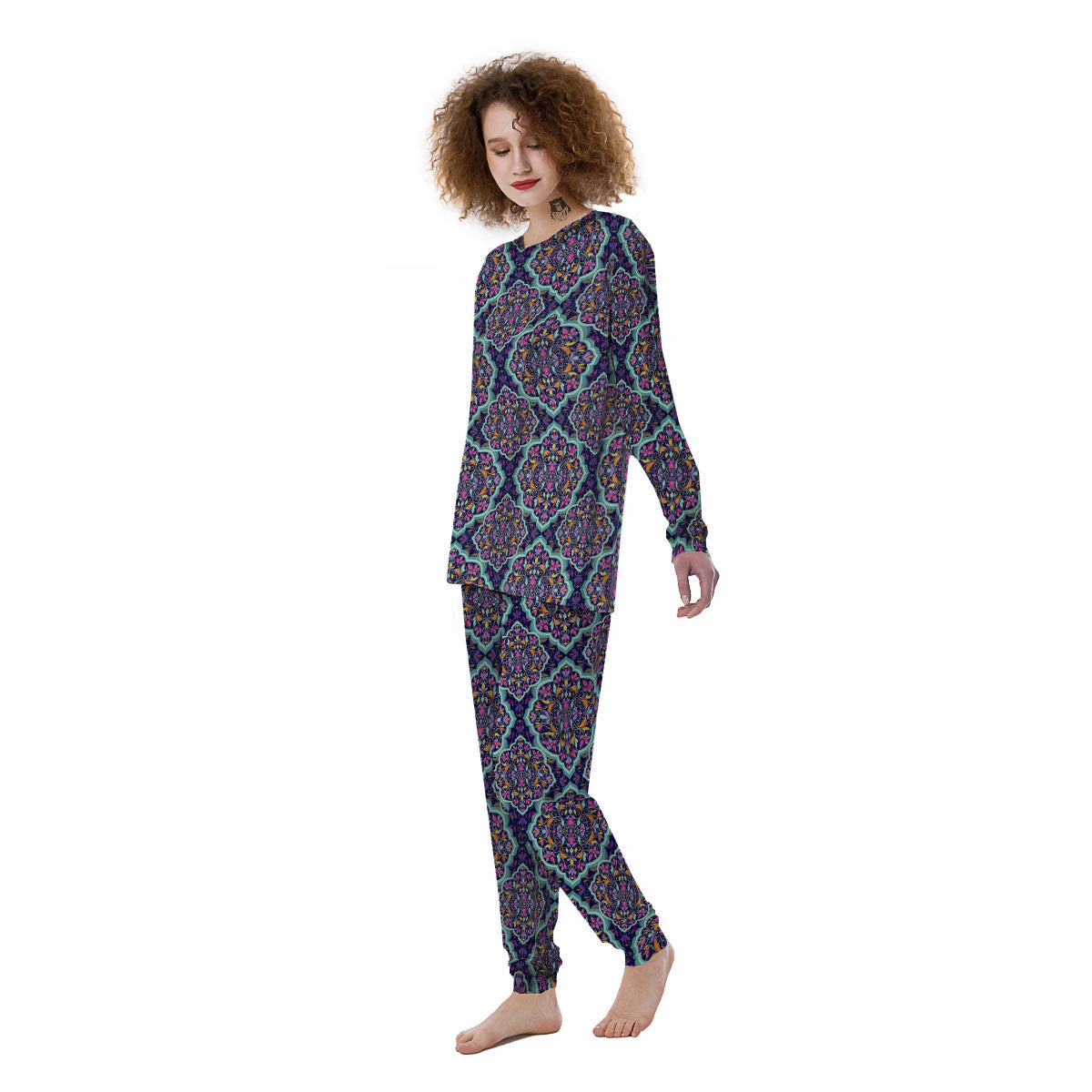 Mandala Bohemian Purple Print Pattern Women's Pajamas-grizzshop