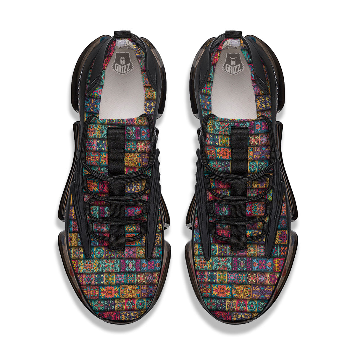 Mandala Bohemian Rectangle Print Pattern Black Gym Shoes-grizzshop
