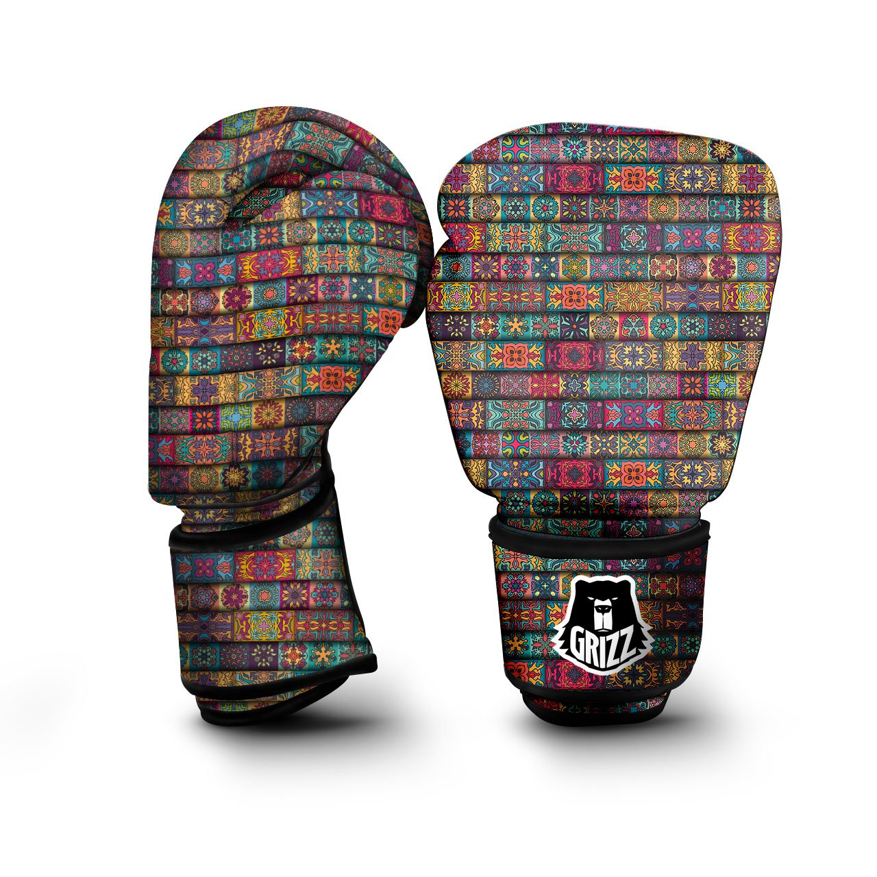 Mandala Bohemian Rectangle Print Pattern Boxing Gloves-grizzshop