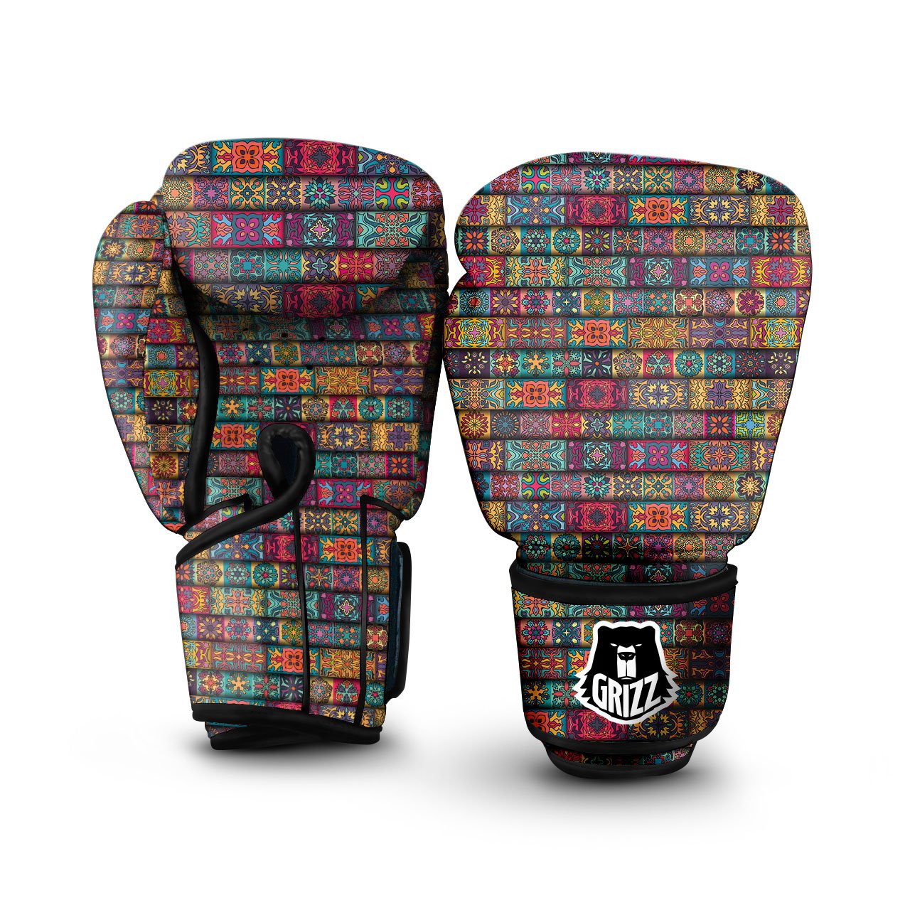 Mandala Bohemian Rectangle Print Pattern Boxing Gloves-grizzshop