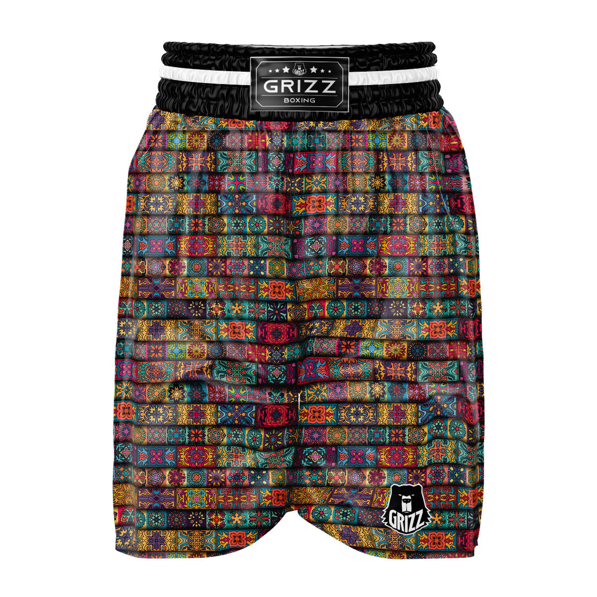 Mandala Bohemian Rectangle Print Pattern Boxing Shorts-grizzshop