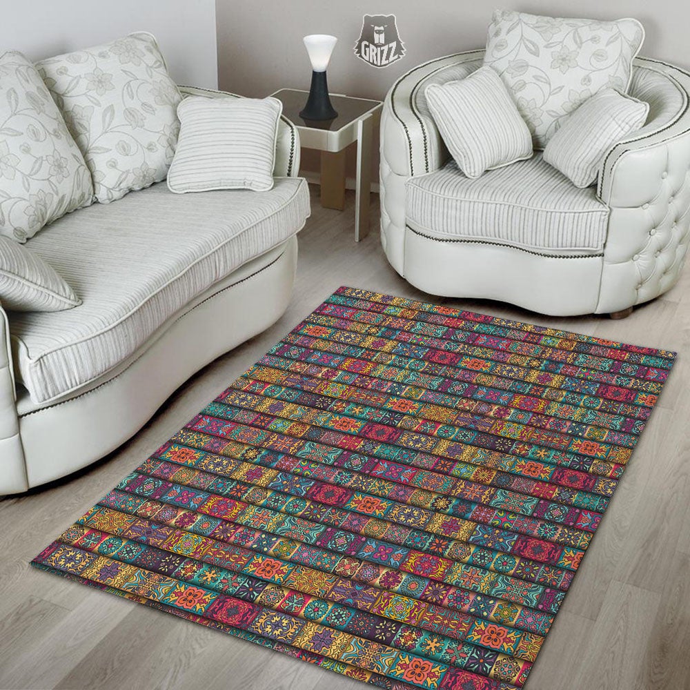 Mandala Bohemian Rectangle Print Pattern Floor Mat-grizzshop