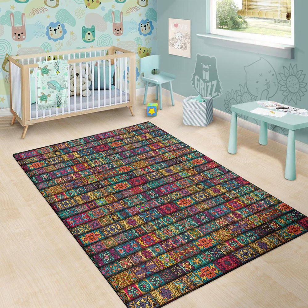 Mandala Bohemian Rectangle Print Pattern Floor Mat-grizzshop