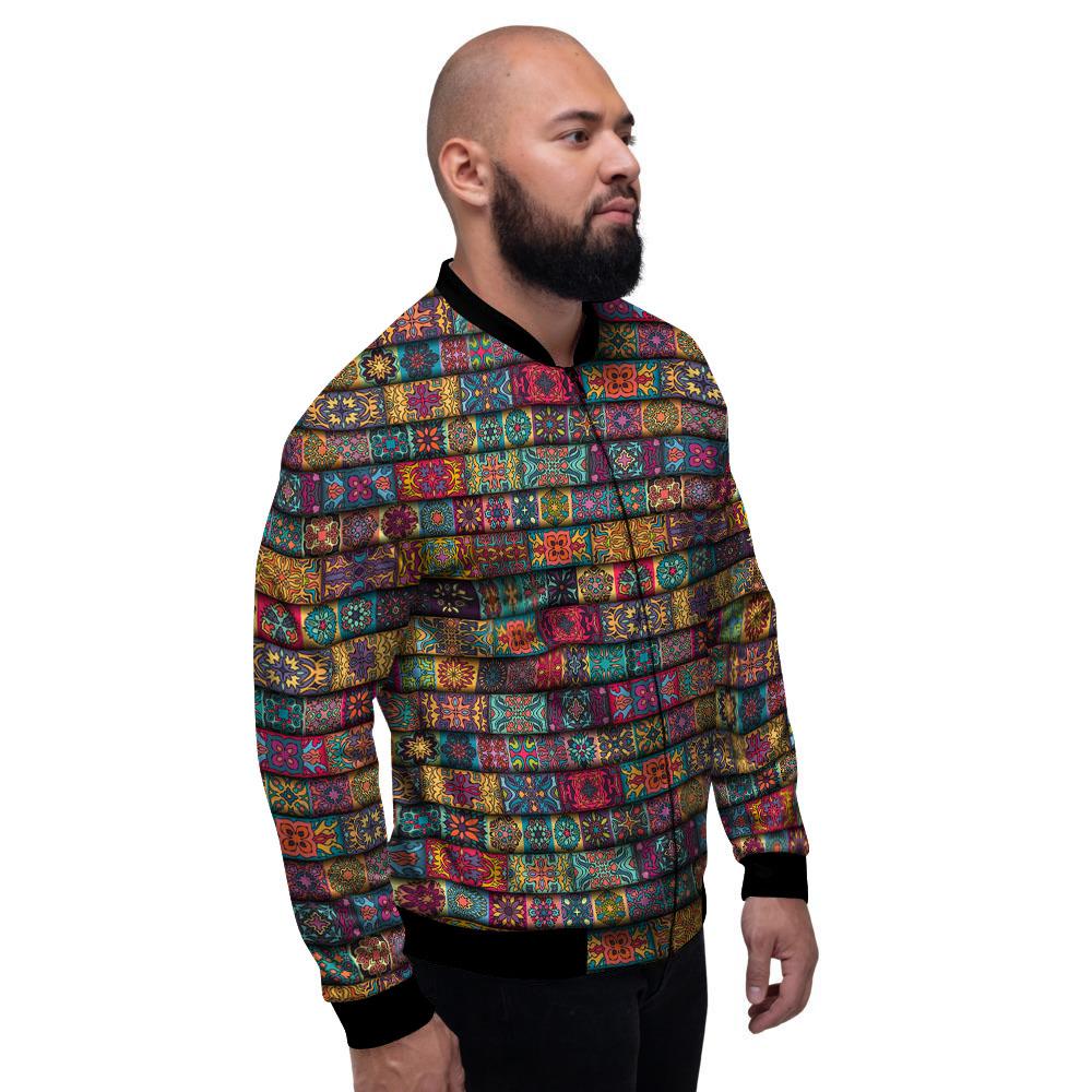 Mandala Bohemian Rectangle Print Pattern Men's Bomber Jacket-grizzshop