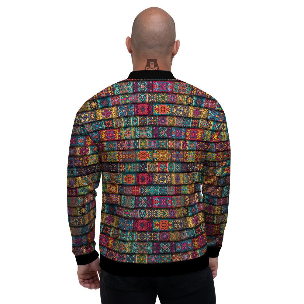 Mandala Bohemian Rectangle Print Pattern Men's Bomber Jacket-grizzshop