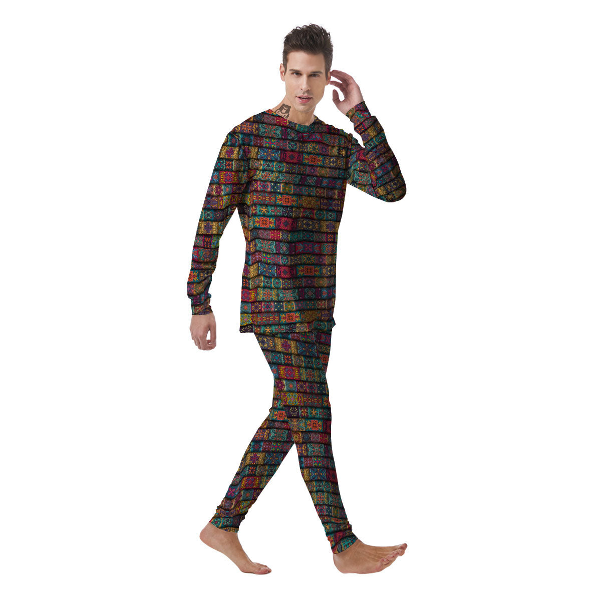 Mandala Bohemian Rectangle Print Pattern Men's Pajamas-grizzshop