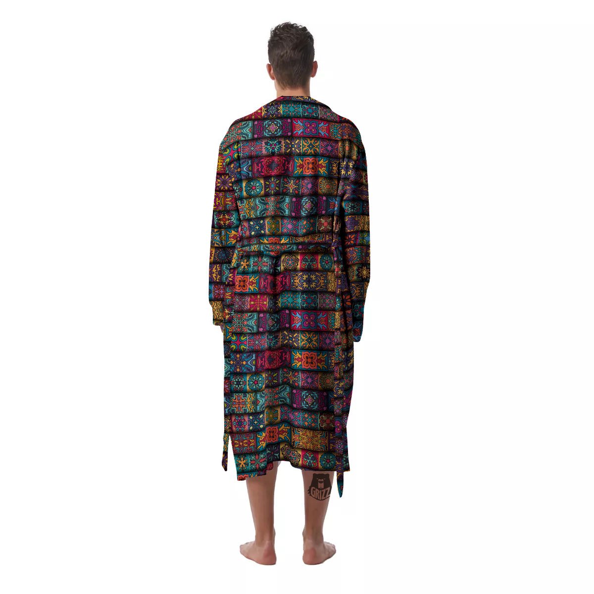 Mandala Bohemian Rectangle Print Pattern Men's Robe-grizzshop