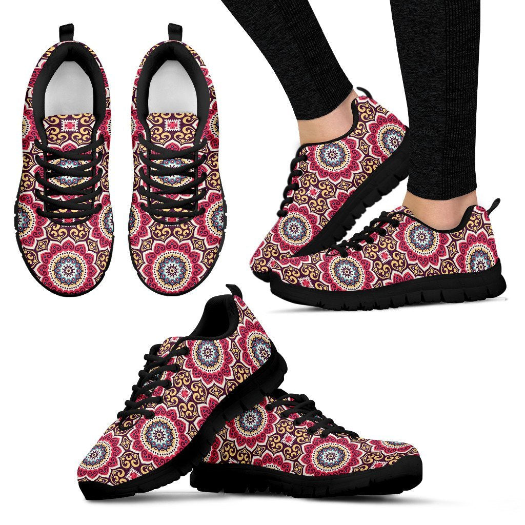 Mandala Boho Bohemian Pattern Print Black Sneaker Shoes For Men Women-grizzshop