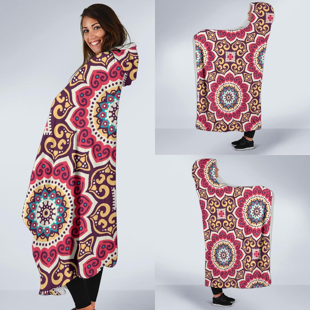 Mandala Boho Bohemian Pattern Print Hooded Blanket-grizzshop