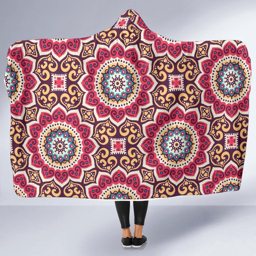 Mandala Boho Bohemian Pattern Print Hooded Blanket-grizzshop