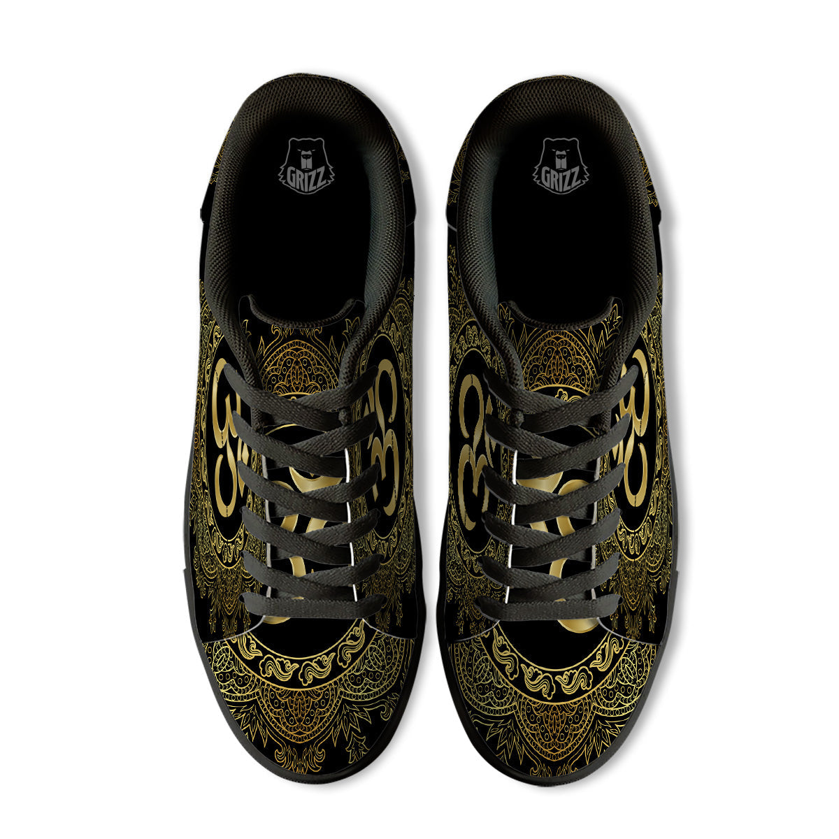 Mandala Boho Om Print Black Low Top Sneakers-grizzshop