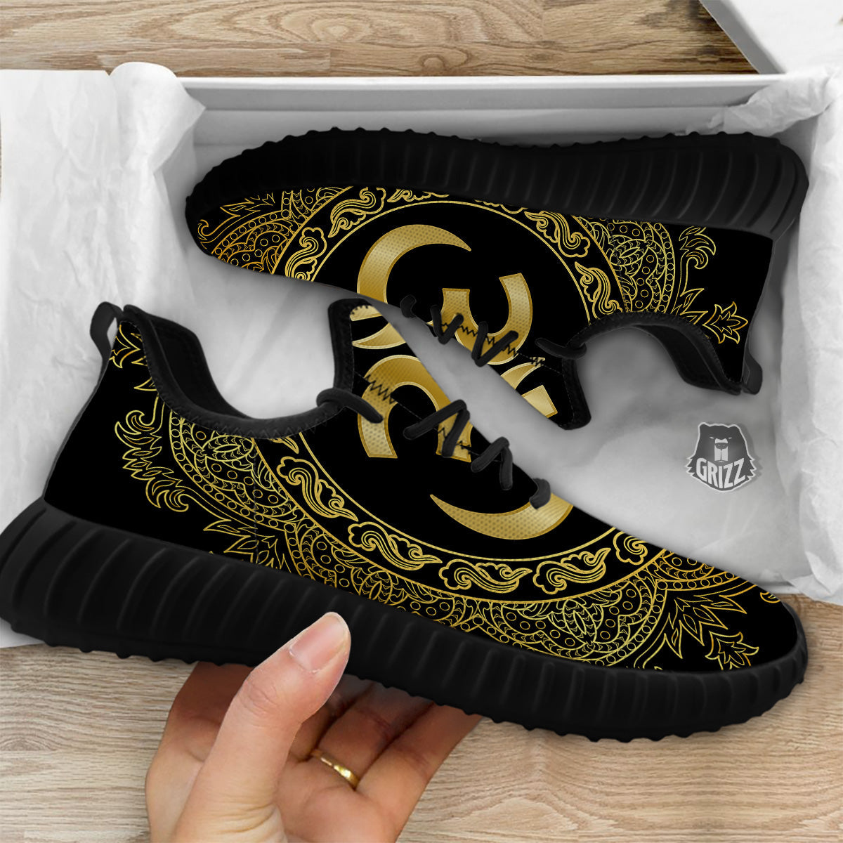 Mandala Boho Om Print Black Walking Shoes-grizzshop