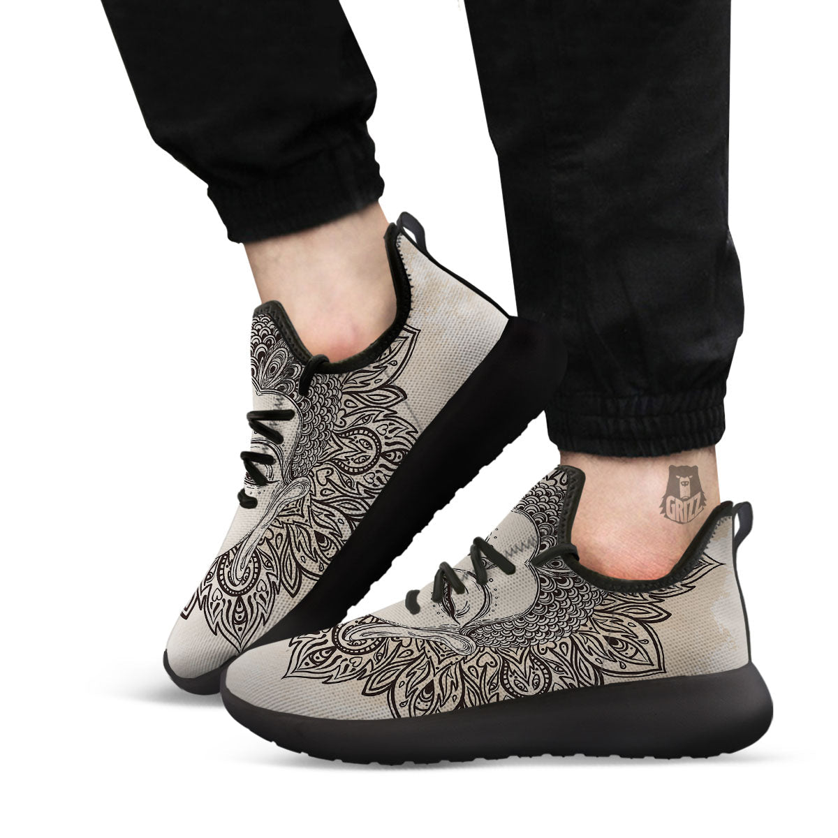 Mandala Buddha Beige Print Black Athletic Shoes-grizzshop