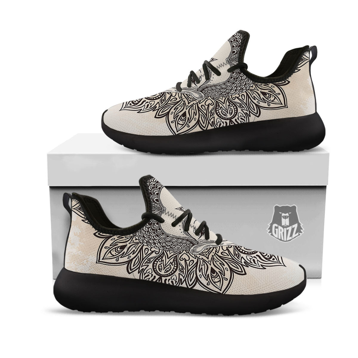 Mandala Buddha Beige Print Black Athletic Shoes-grizzshop