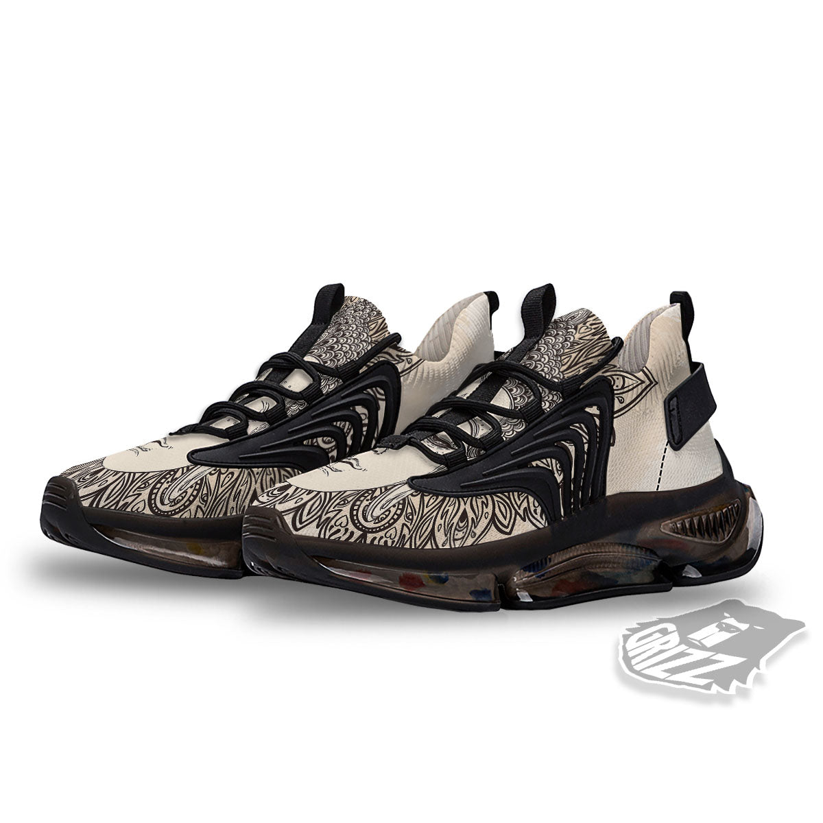 Mandala Buddha Beige Print Black Gym Shoes-grizzshop