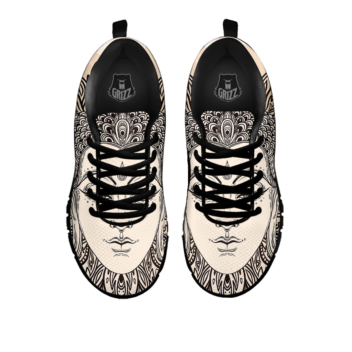 Mandala Buddha Beige Print Black Sneaker-grizzshop