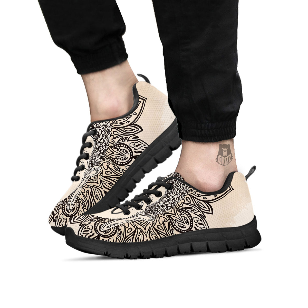 Mandala Buddha Beige Print Black Sneaker-grizzshop