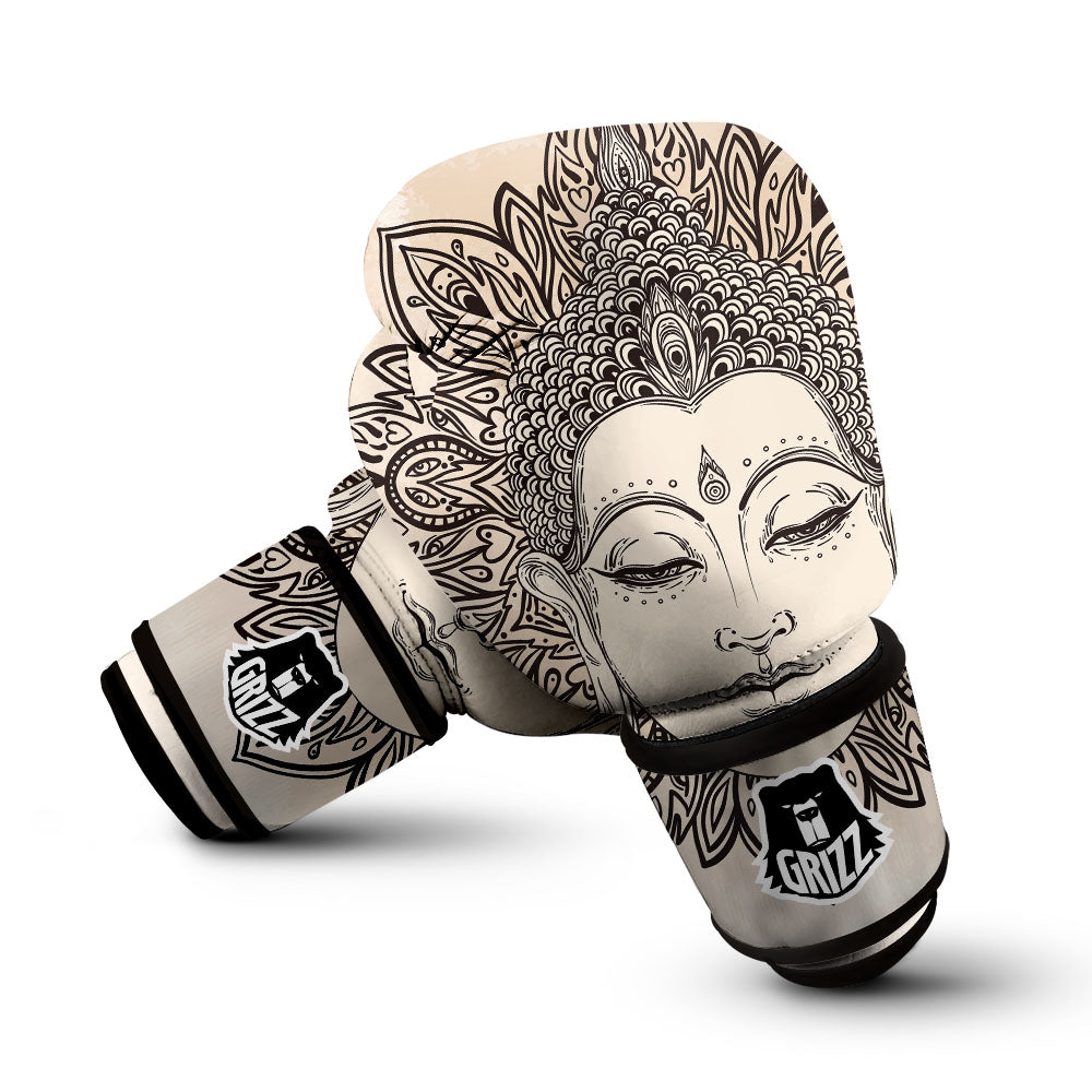 Mandala Buddha Beige Print Boxing Gloves-grizzshop