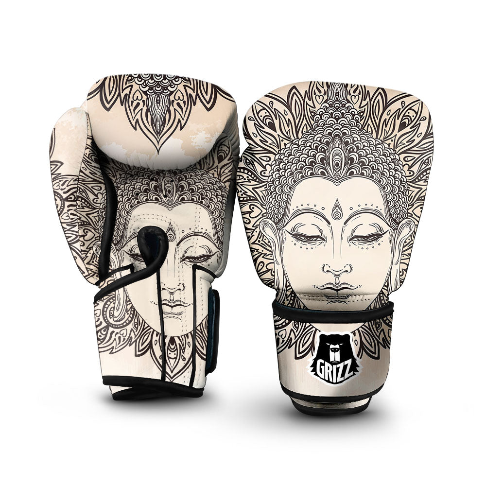 Mandala Buddha Beige Print Boxing Gloves-grizzshop