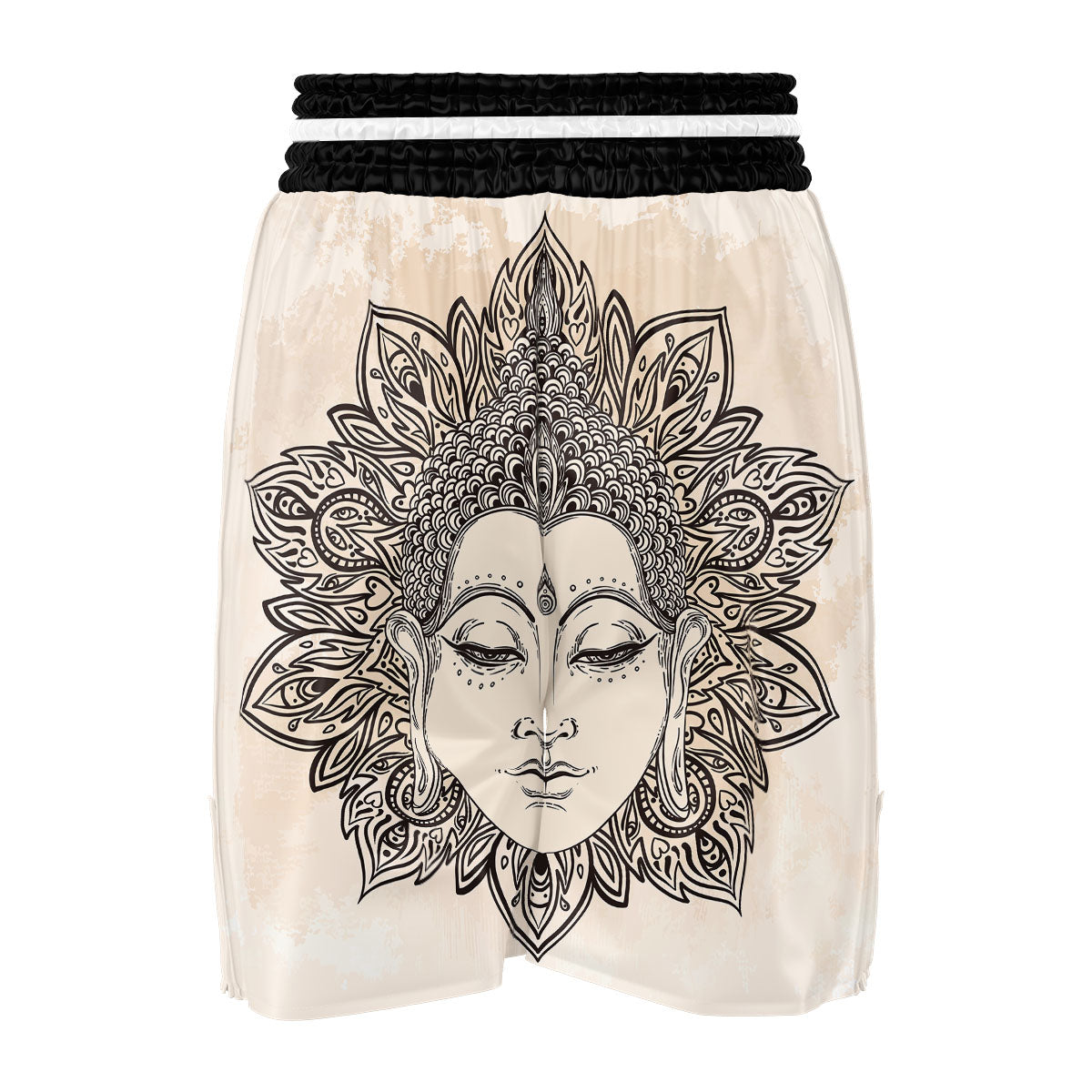 Mandala Buddha Beige Print Boxing Shorts-grizzshop