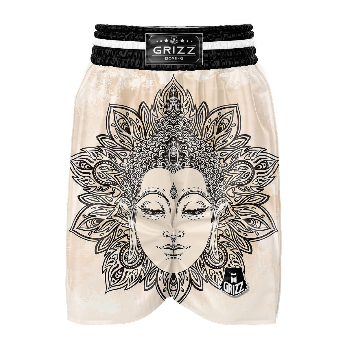 Mandala Buddha Beige Print Boxing Shorts-grizzshop