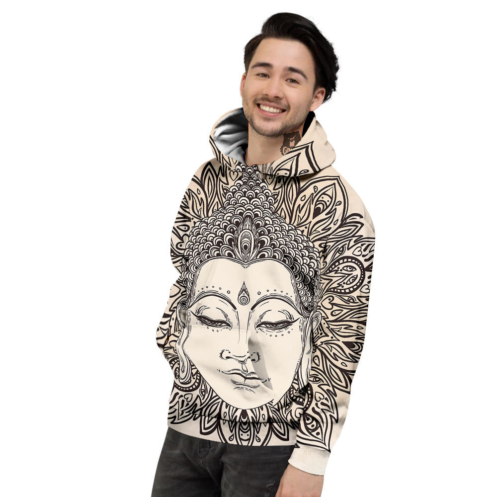 Mandala Buddha Beige Print Men's Hoodie-grizzshop