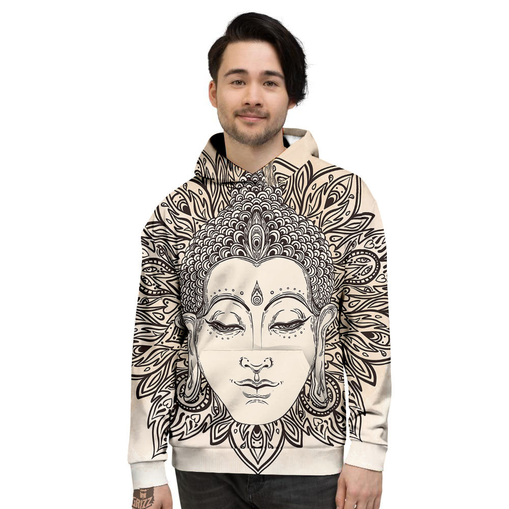 Mandala Buddha Beige Print Men's Hoodie-grizzshop