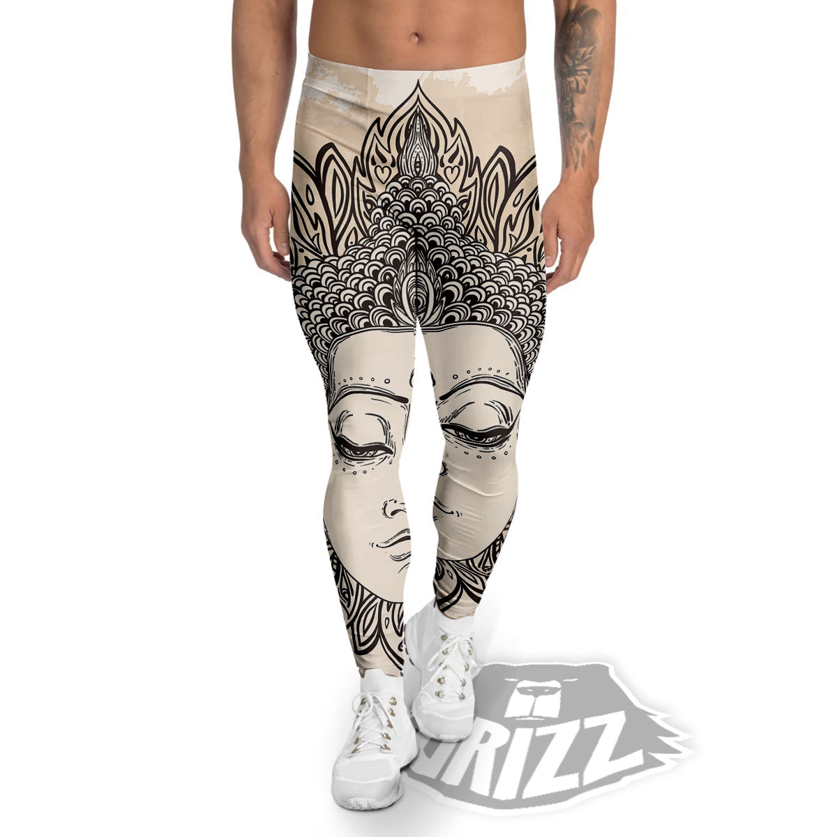 Mandala Buddha Beige Print Men's Leggings-grizzshop