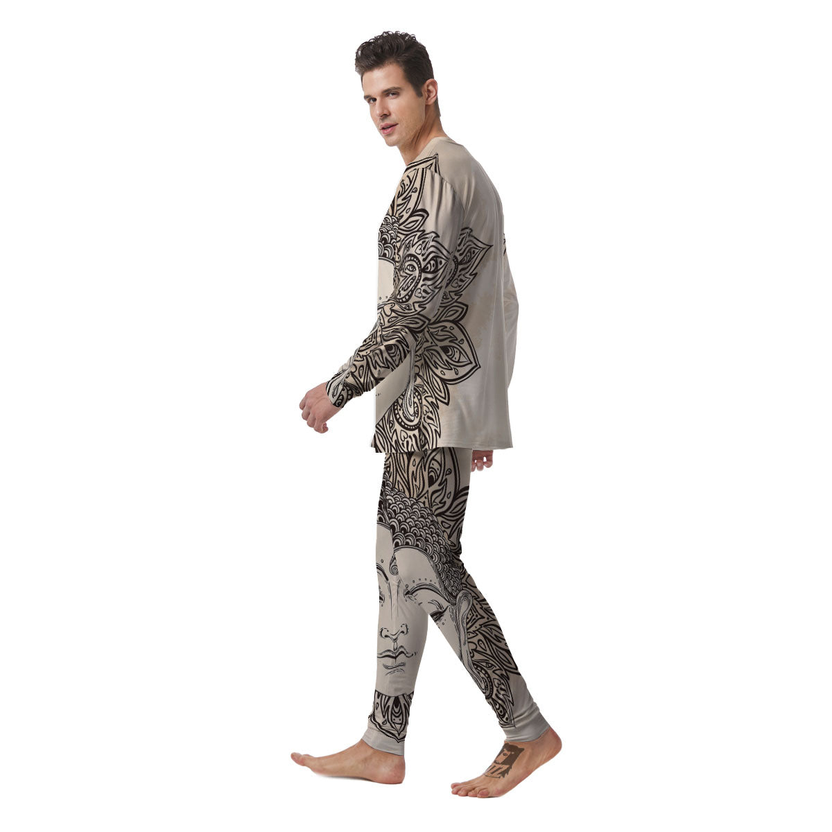 Mandala Buddha Beige Print Men's Pajamas-grizzshop