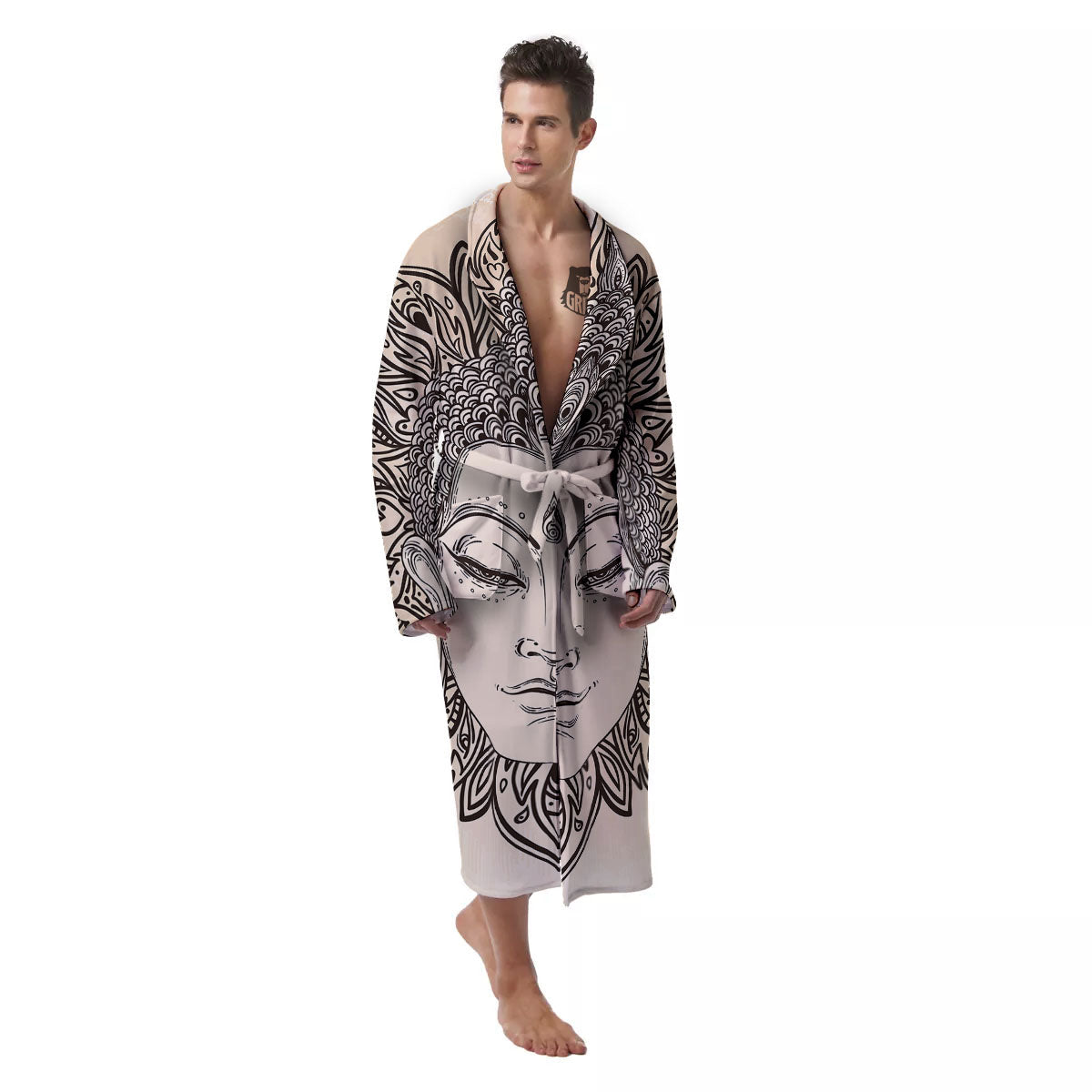 Mandala Buddha Beige Print Men's Robe-grizzshop