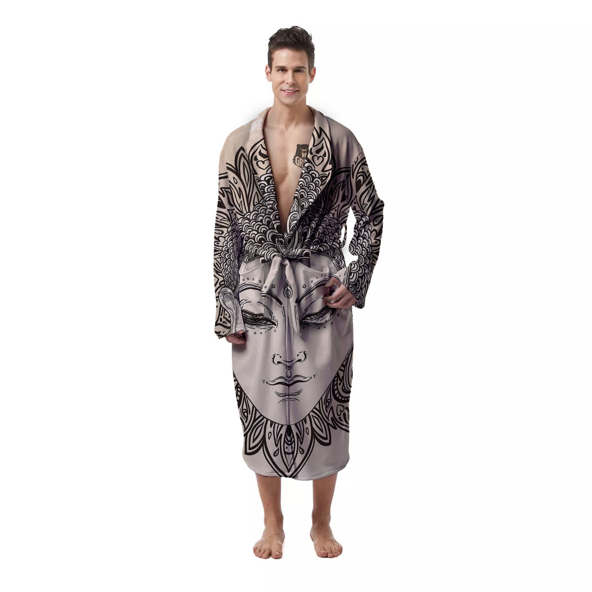 Mandala Buddha Beige Print Men's Robe-grizzshop