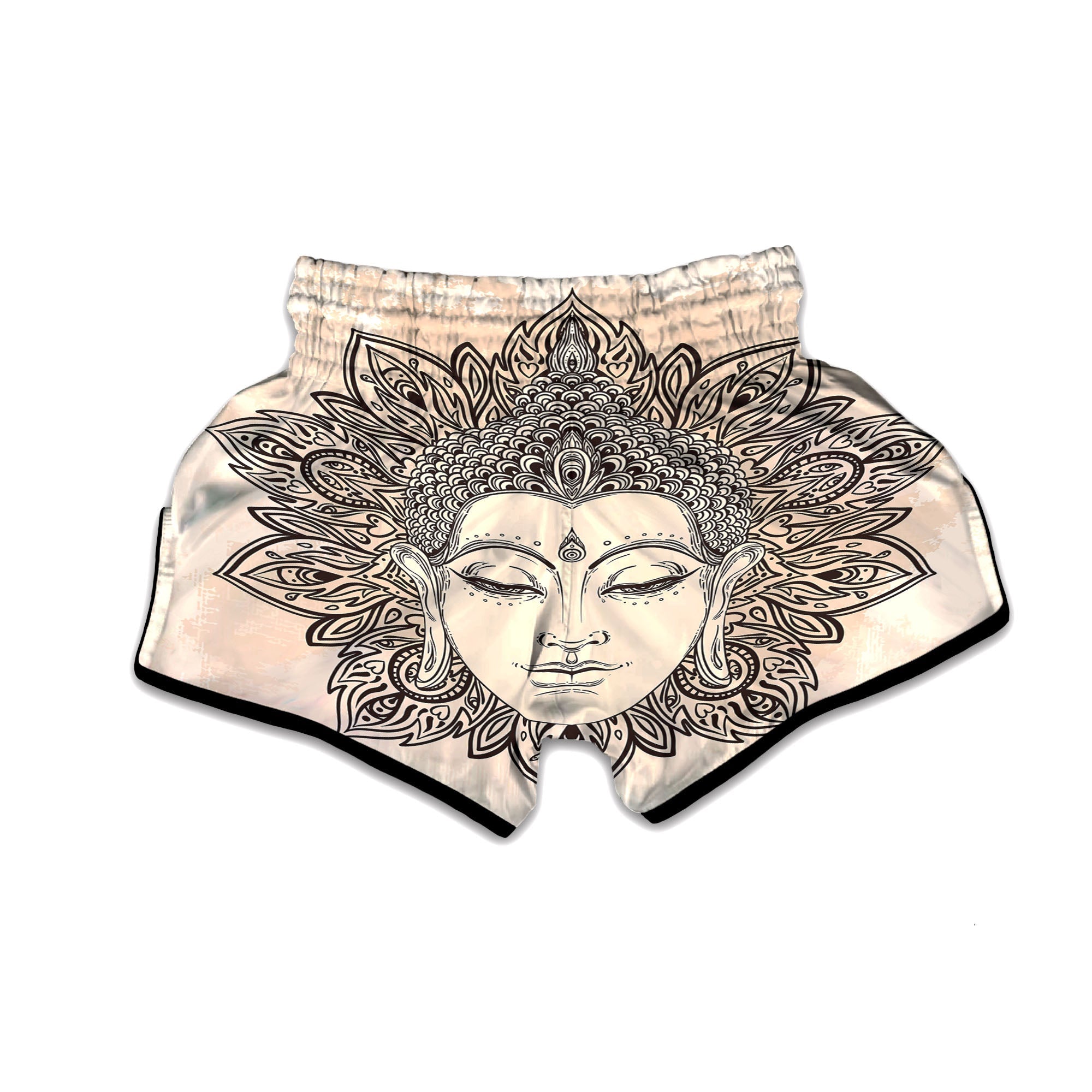 Mandala Buddha Beige Print Muay Thai Boxing Shorts-grizzshop